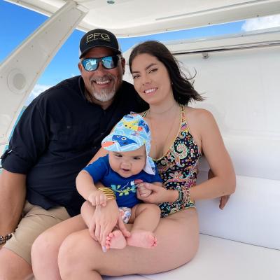 two people sitting posing for the camera